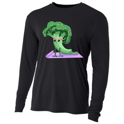 Cute Broccoli Yoga Pose Funny Yogi Broccoli Lover Cooling Performance Long Sleeve Crew