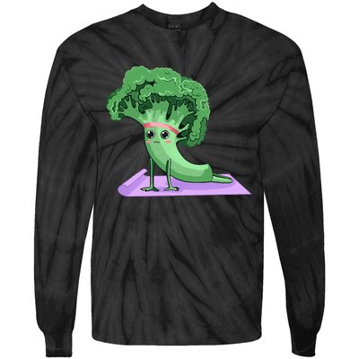 Cute Broccoli Yoga Pose Funny Yogi Broccoli Lover Tie-Dye Long Sleeve Shirt