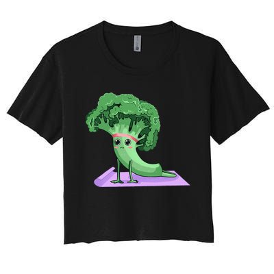 Cute Broccoli Yoga Pose Funny Yogi Broccoli Lover Women's Crop Top Tee