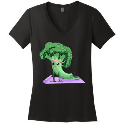 Cute Broccoli Yoga Pose Funny Yogi Broccoli Lover Women's V-Neck T-Shirt