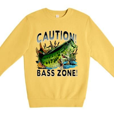 Caution Bass Zone Funny Fishing Premium Crewneck Sweatshirt