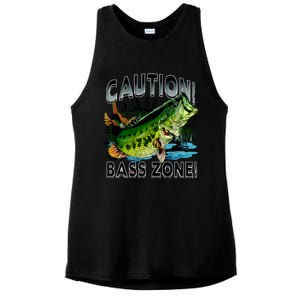 Caution Bass Zone Funny Fishing Ladies PosiCharge Tri-Blend Wicking Tank