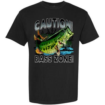 Caution Bass Zone Funny Fishing Garment-Dyed Heavyweight T-Shirt