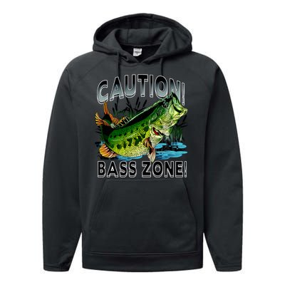 Caution Bass Zone Funny Fishing Performance Fleece Hoodie