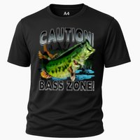 Caution Bass Zone Funny Fishing Cooling Performance Crew T-Shirt