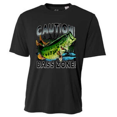 Caution Bass Zone Funny Fishing Cooling Performance Crew T-Shirt