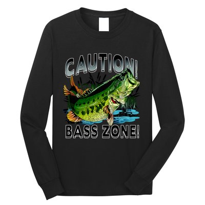 Caution Bass Zone Funny Fishing Long Sleeve Shirt