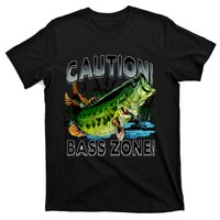 Caution Bass Zone Funny Fishing T-Shirt