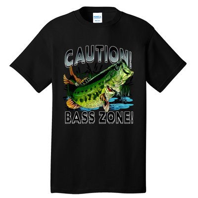 Caution Bass Zone Funny Fishing Tall T-Shirt