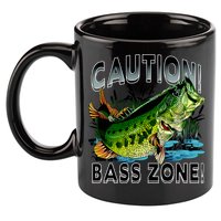 Caution Bass Zone Funny Fishing 11oz C Handle Ceramic Mug