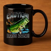 Caution Bass Zone Funny Fishing 11oz C Handle Ceramic Mug