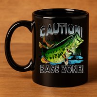 Caution Bass Zone Funny Fishing 11oz C Handle Ceramic Mug