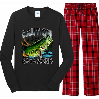 Caution Bass Zone Funny Fishing Long Sleeve Pajama Set