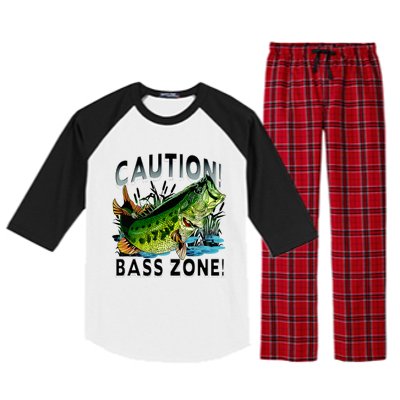 Caution Bass Zone Funny Fishing Raglan Sleeve Pajama Set