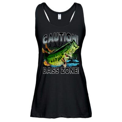 Caution Bass Zone Funny Fishing Ladies Essential Flowy Tank