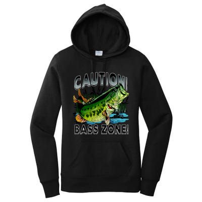 Caution Bass Zone Funny Fishing Women's Pullover Hoodie