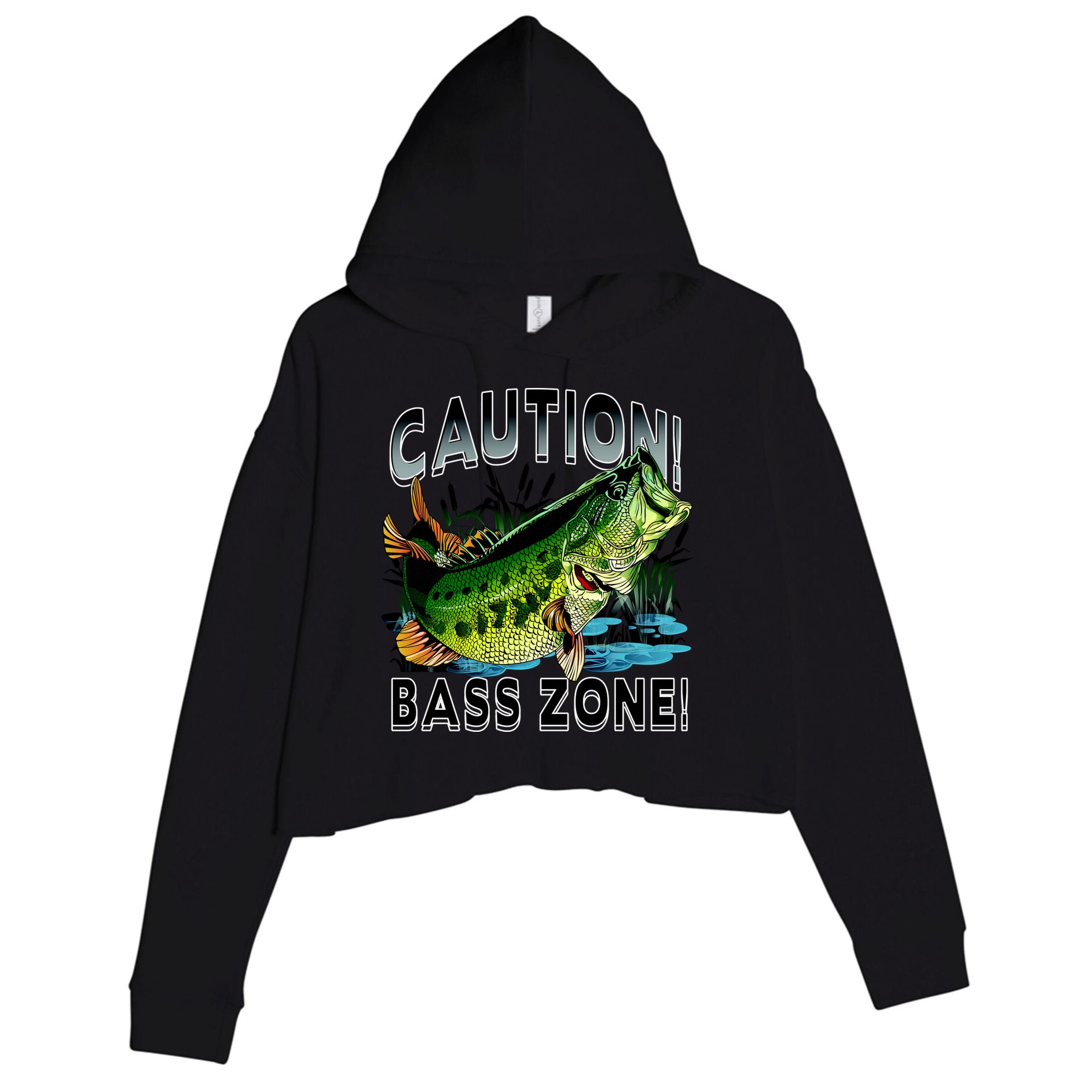 Caution Bass Zone Funny Fishing Crop Fleece Hoodie