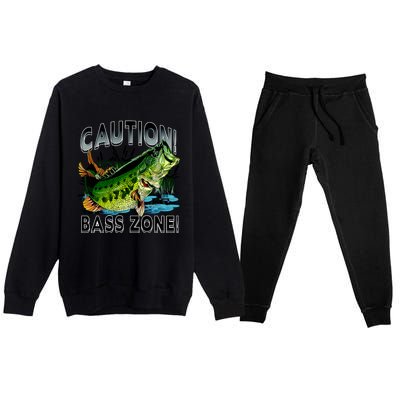 Caution Bass Zone Funny Fishing Premium Crewneck Sweatsuit Set