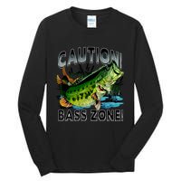 Caution Bass Zone Funny Fishing Tall Long Sleeve T-Shirt