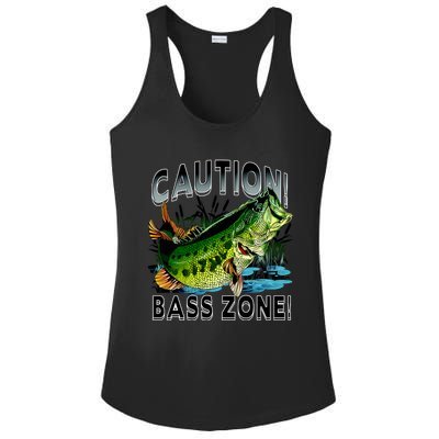 Caution Bass Zone Funny Fishing Ladies PosiCharge Competitor Racerback Tank