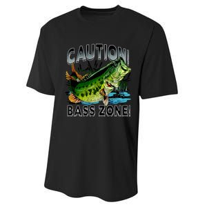 Caution Bass Zone Funny Fishing Performance Sprint T-Shirt