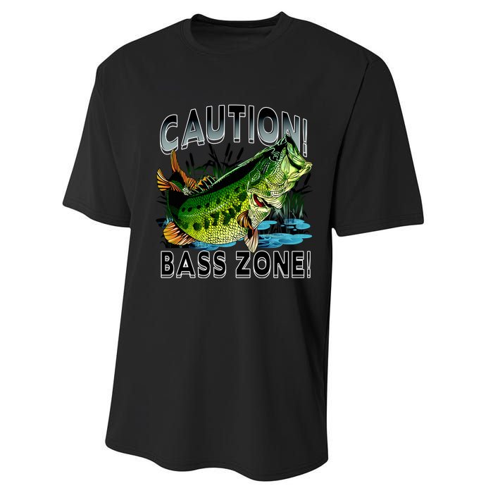 Caution Bass Zone Funny Fishing Performance Sprint T-Shirt