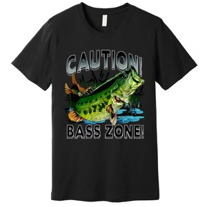 Caution Bass Zone Funny Fishing Premium T-Shirt