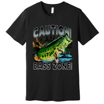 Caution Bass Zone Funny Fishing Premium T-Shirt