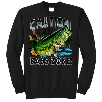 Caution Bass Zone Funny Fishing Tall Sweatshirt