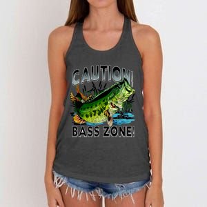 Caution Bass Zone Funny Fishing Women's Knotted Racerback Tank