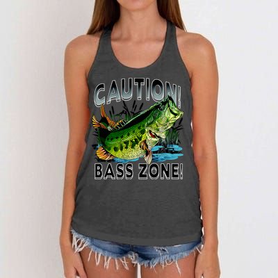 Caution Bass Zone Funny Fishing Women's Knotted Racerback Tank