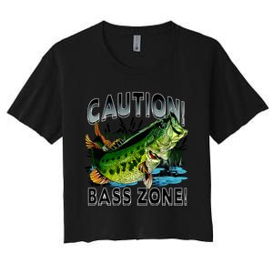 Caution Bass Zone Funny Fishing Women's Crop Top Tee