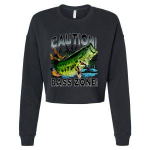 Caution Bass Zone Funny Fishing Cropped Pullover Crew