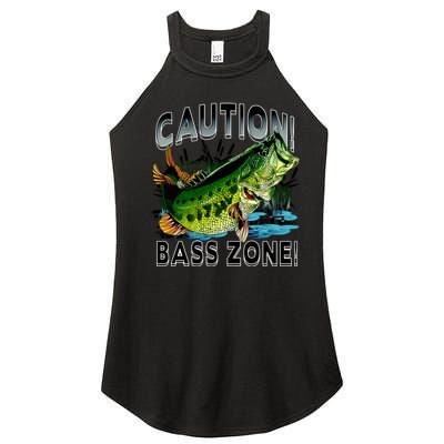 Caution Bass Zone Funny Fishing Women’s Perfect Tri Rocker Tank