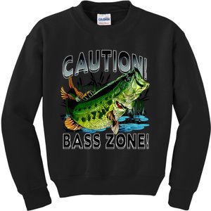 Caution Bass Zone Funny Fishing Kids Sweatshirt