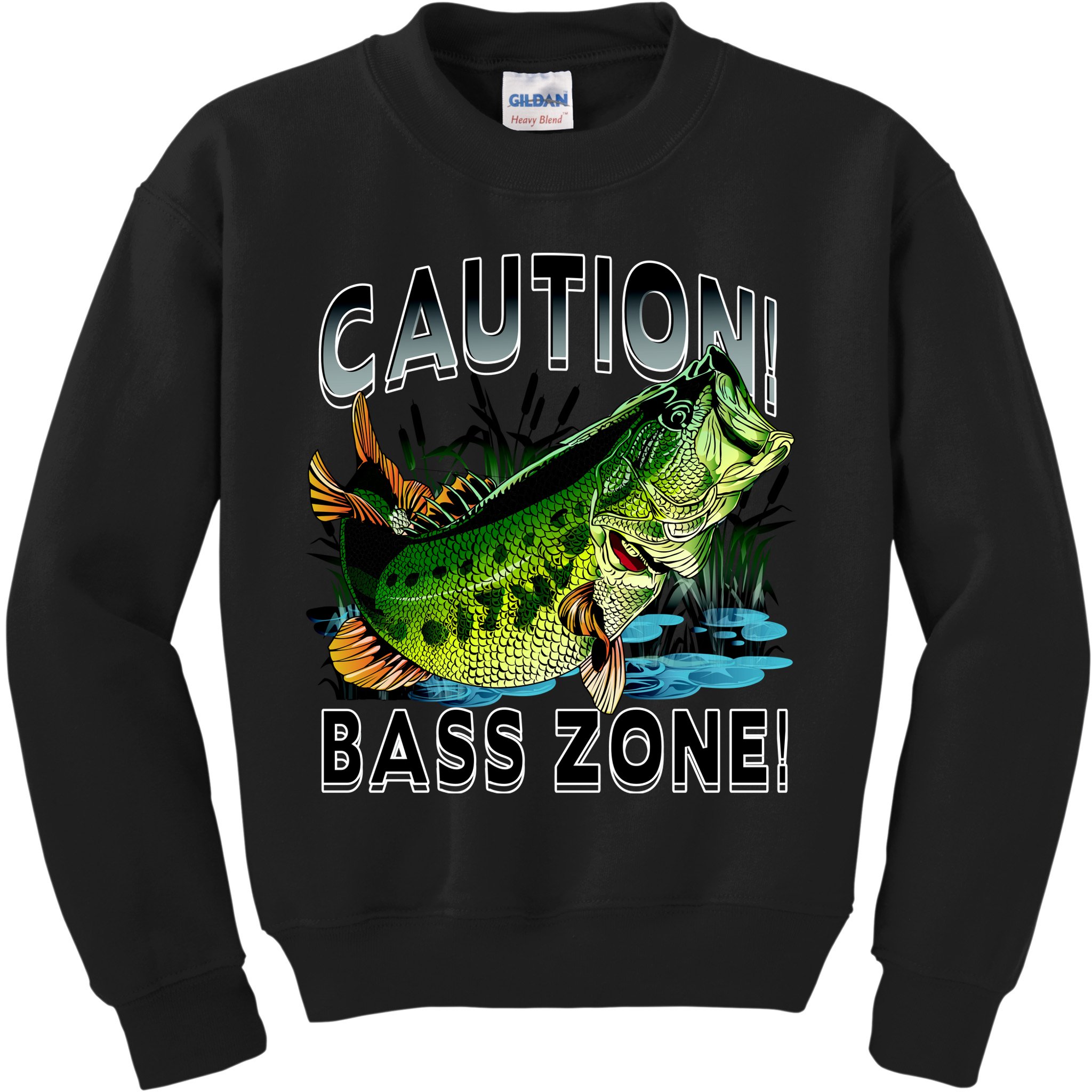 Caution Bass Zone Funny Fishing Kids Sweatshirt