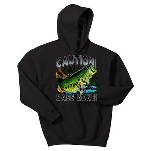 Caution Bass Zone Funny Fishing Kids Hoodie