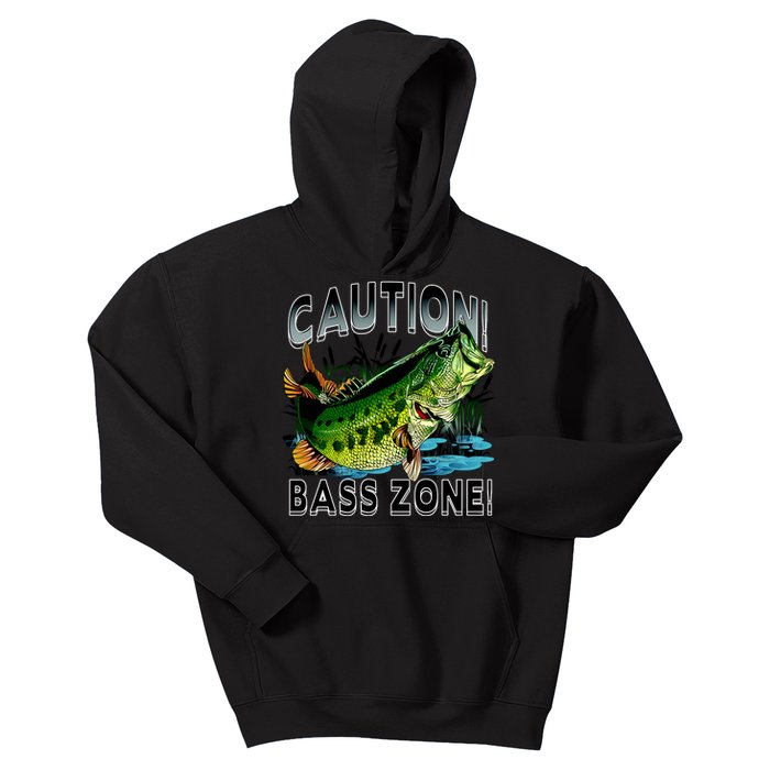 Caution Bass Zone Funny Fishing Kids Hoodie