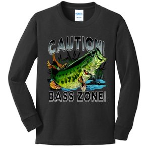 Caution Bass Zone Funny Fishing Kids Long Sleeve Shirt