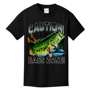 Caution Bass Zone Funny Fishing Kids T-Shirt