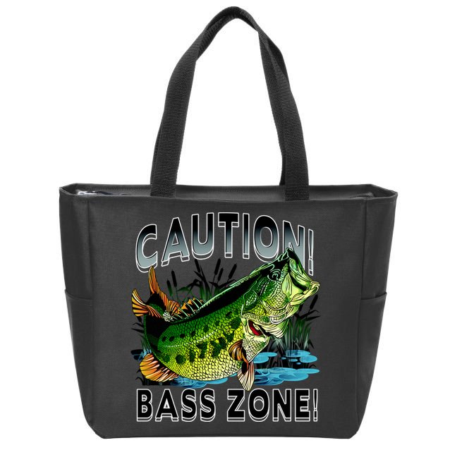 Caution Bass Zone Funny Fishing Zip Tote Bag