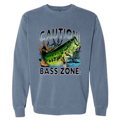 Caution Bass Zone Funny Fishing Garment-Dyed Sweatshirt