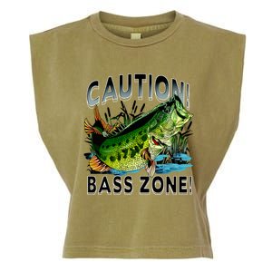 Caution Bass Zone Funny Fishing Garment-Dyed Women's Muscle Tee