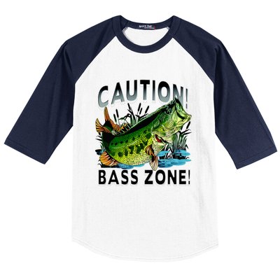 Caution Bass Zone Funny Fishing Baseball Sleeve Shirt