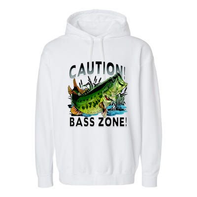 Caution Bass Zone Funny Fishing Garment-Dyed Fleece Hoodie