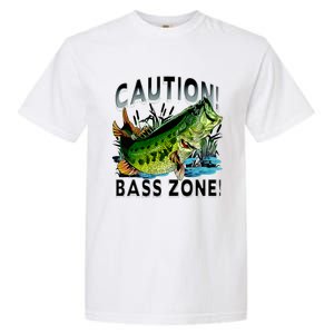 Caution Bass Zone Funny Fishing Garment-Dyed Heavyweight T-Shirt