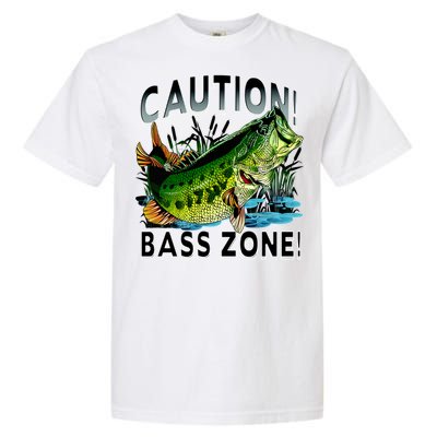 Caution Bass Zone Funny Fishing Garment-Dyed Heavyweight T-Shirt