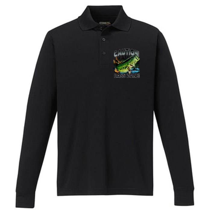 Caution Bass Zone Fishing Performance Long Sleeve Polo