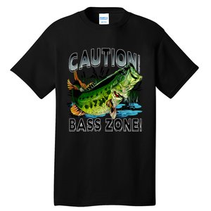 Caution Bass Zone Fishing Tall T-Shirt