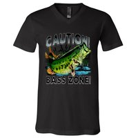 Caution Bass Zone Fishing V-Neck T-Shirt